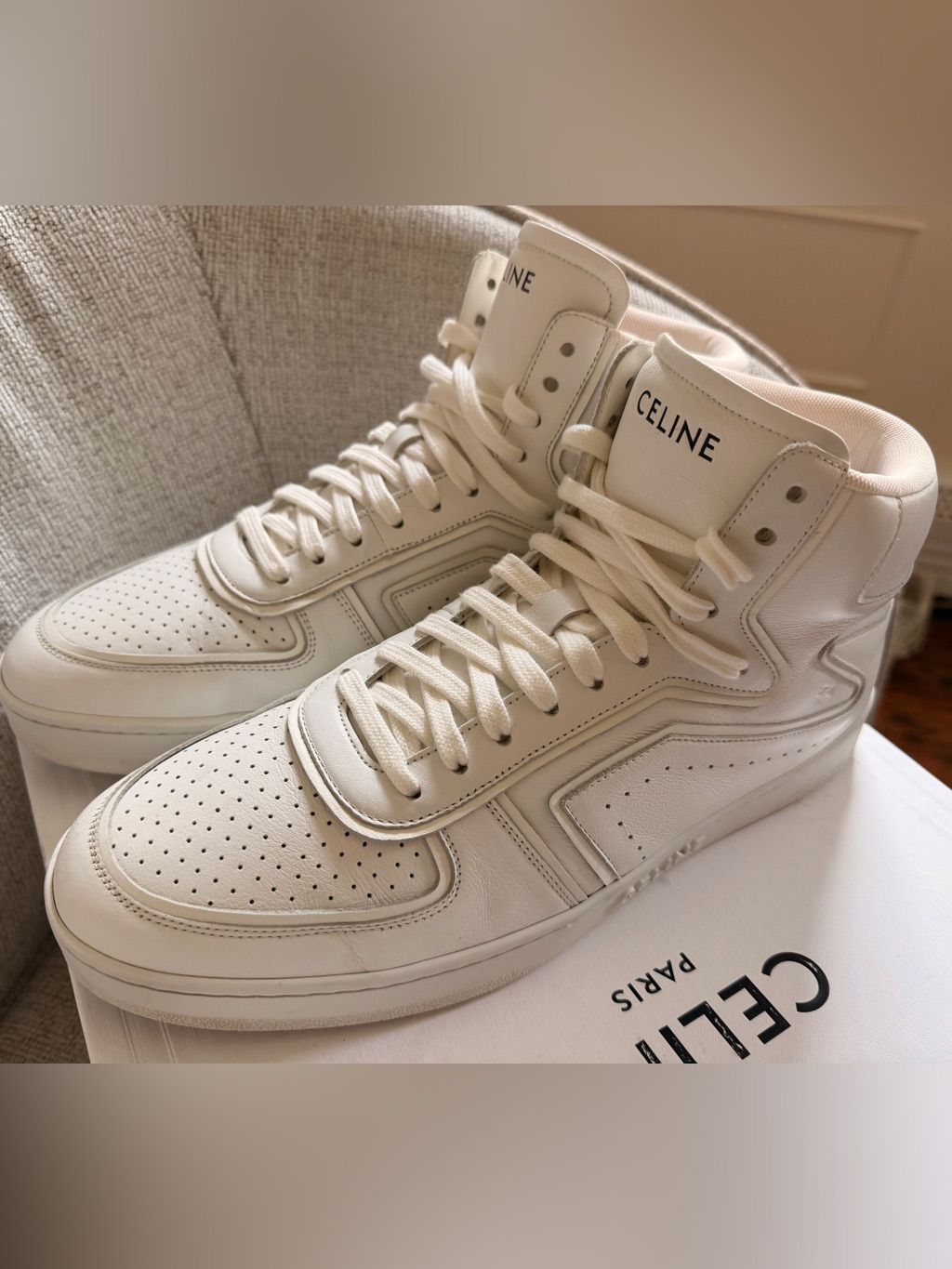 Celine Z Trainer Ct-01 High Top Calfskin Leather Sneakers Optic White 44 Us 11